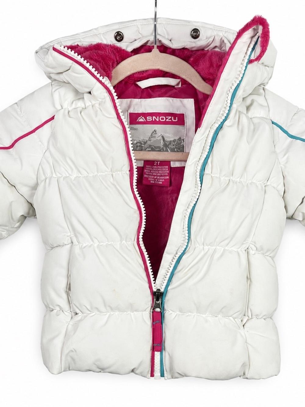 Snozu Toddler Girls Winter Coat 2T White Pink Puffer Jacket Ski Winter - Picture 7 of 7